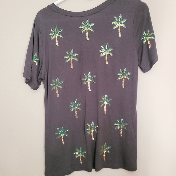 Dark Grey Tshirt with Sequin Palm Trees - Picture 2 of 5